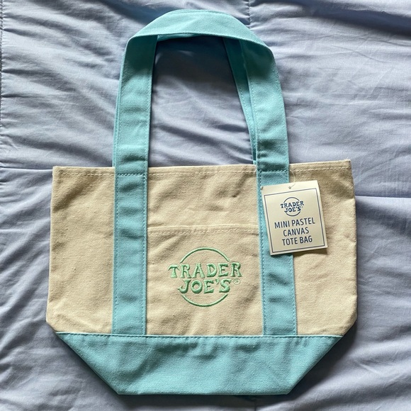 Trader Joe's Mini Pastel Canvas Tote Bag - Picture 1 of 4